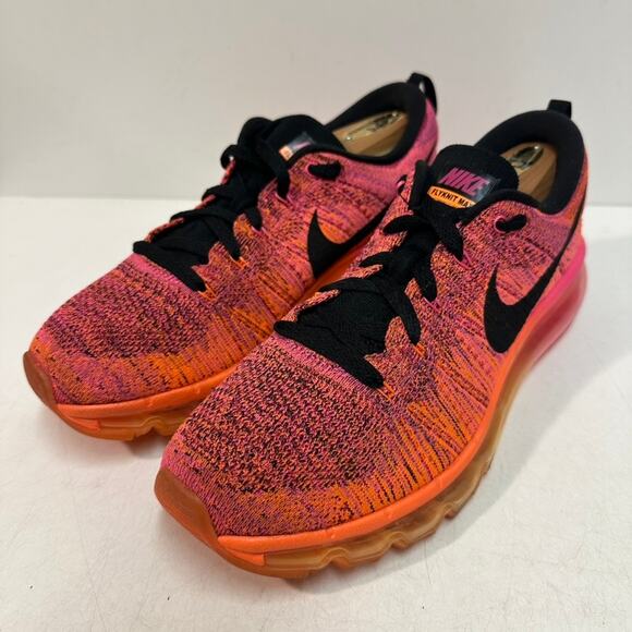 EUC Nike WMNS Flyknit Air Max Total Orange/Black/Pink/Fireberry Running Shoe 9 - Picture 2 of 12